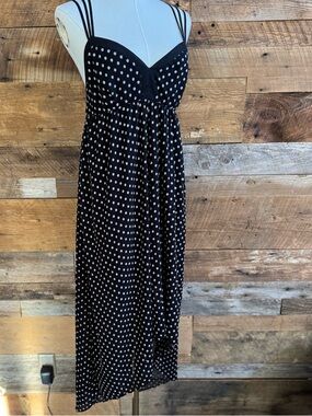 BCBG Max Azria Polka Dot High-Low Strappy Midi Dress Black White Size Smal